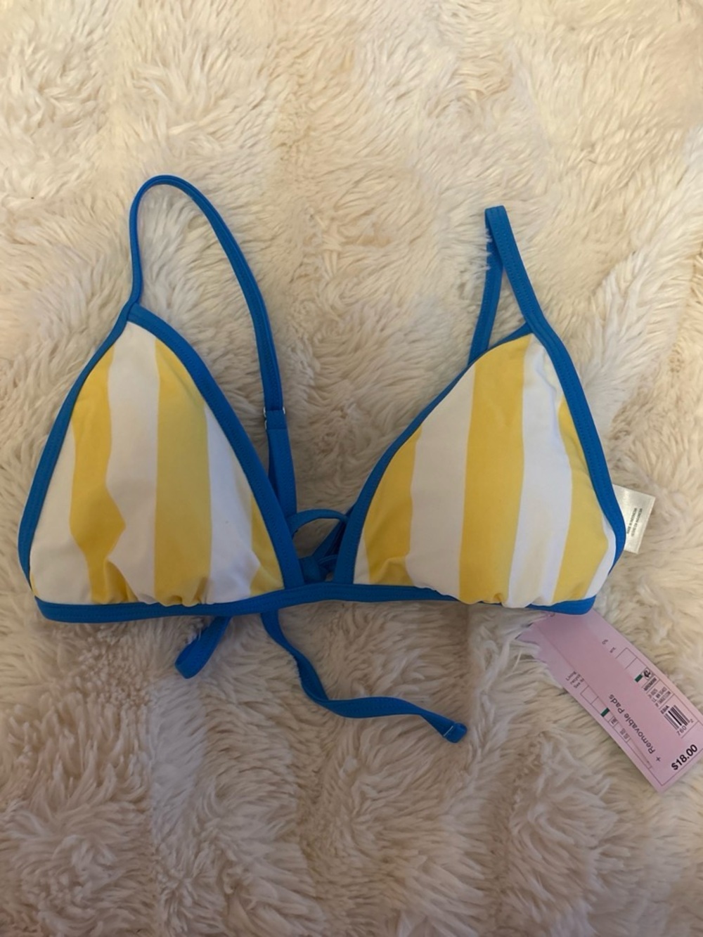 Target Yellow and White Stripe Bikini Top with Blue Trim
